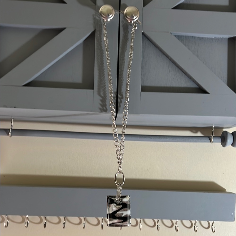Lane Bryant Silver Chain Necklace with Black Pendant